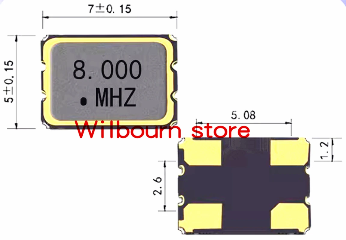 10PCS Active crystal oscillator 7050 1M 4M 4.096M 6M 8M 10M 11.0592M 12M 12.288M 15M 20M 22.1184M 24M 25M 30M 40M 50M 5*7MM