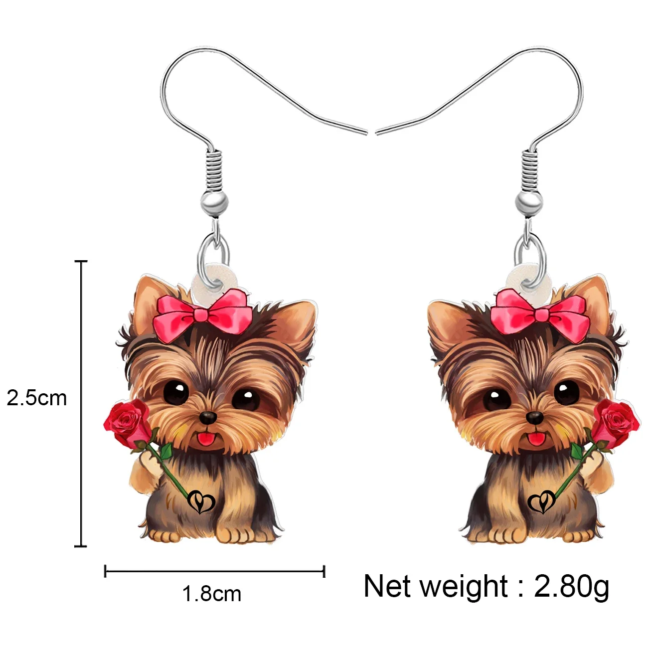 BONSNY Acrylic Cute Yorkshire Dog Puppy Earrings Jewelry For Women Girls Charms Drop Dangle Dog Valentine\'s Day Gifts