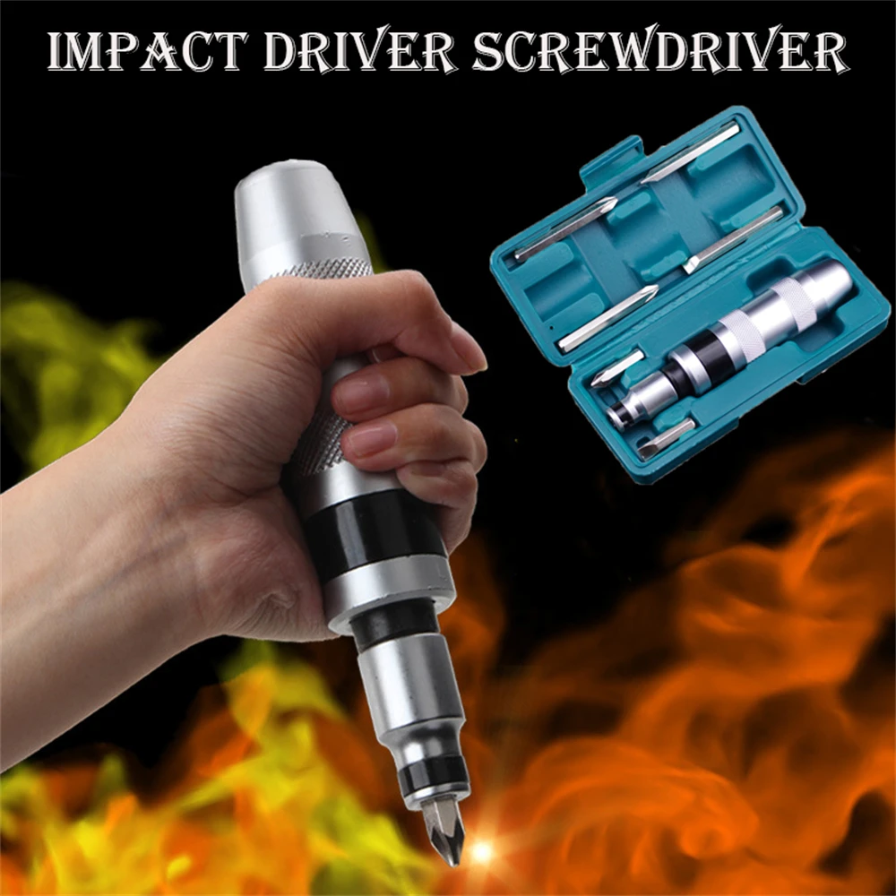 7pc Shock Screw Driver Impact Driver Screwdriver Professional Heavy Duty Chisel Key Set Tools Impact Socket Bits Screw Extractor