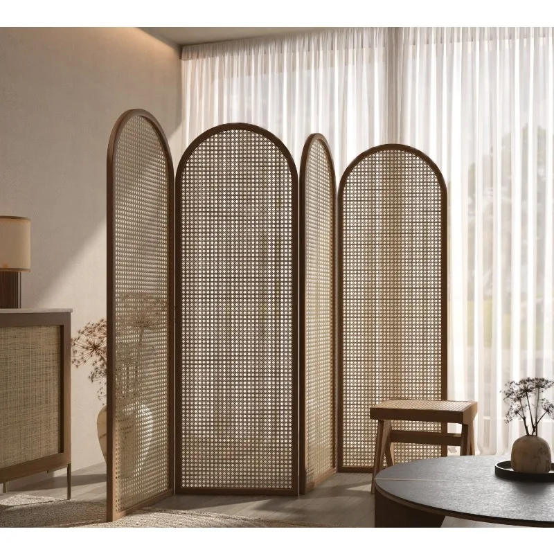 

Solid wood rattan folding screen blocking partition Famous hotel office foldable simple partition