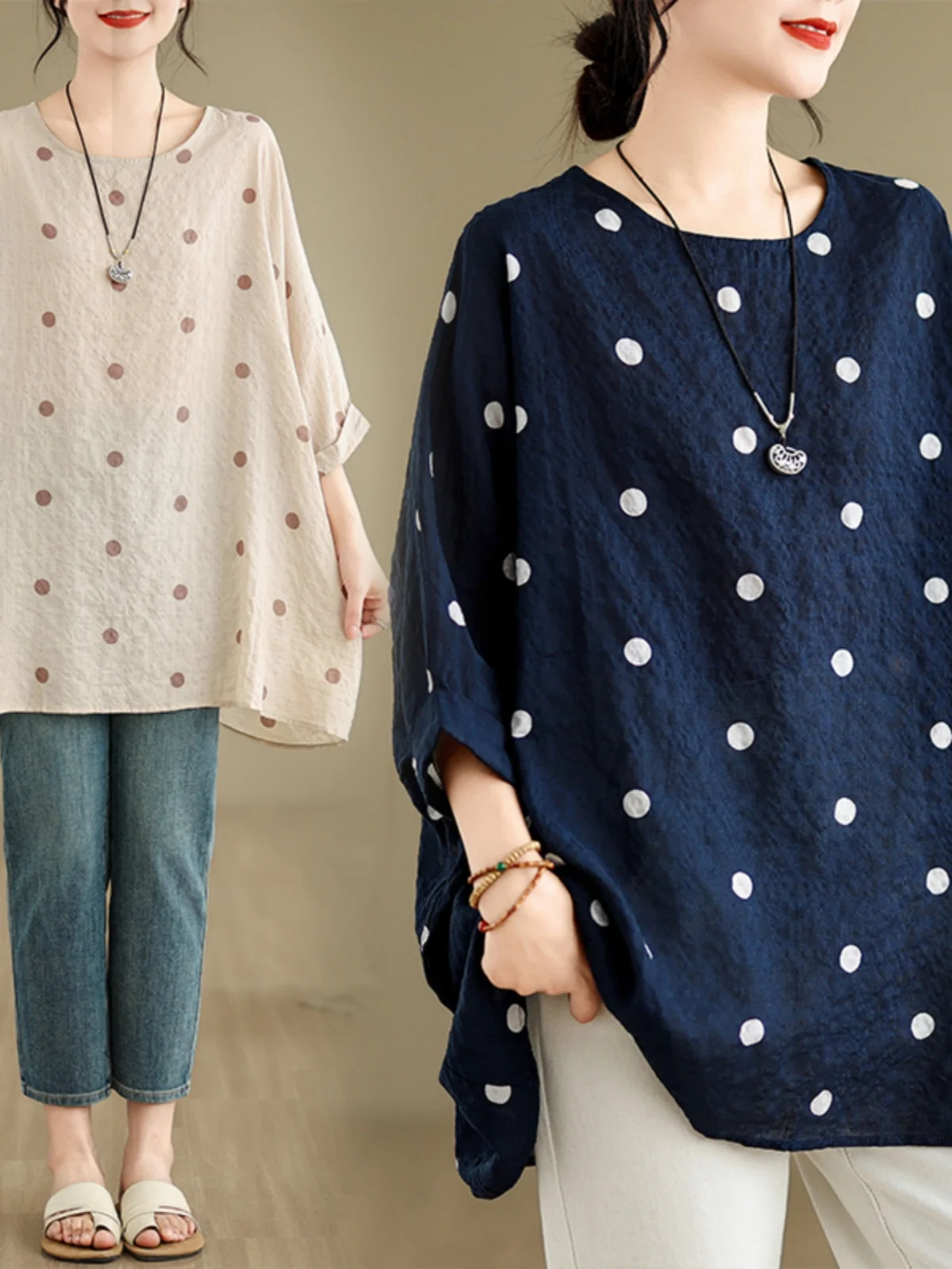 قميص قطني كتاني بمقاسات كبيرة بأكمام خفاشية، تصميم فضفاض يُنحف الجسم، موديل صيفي جديد للنساء ذوات المقاسات الكبيرة، نمط عملي ...