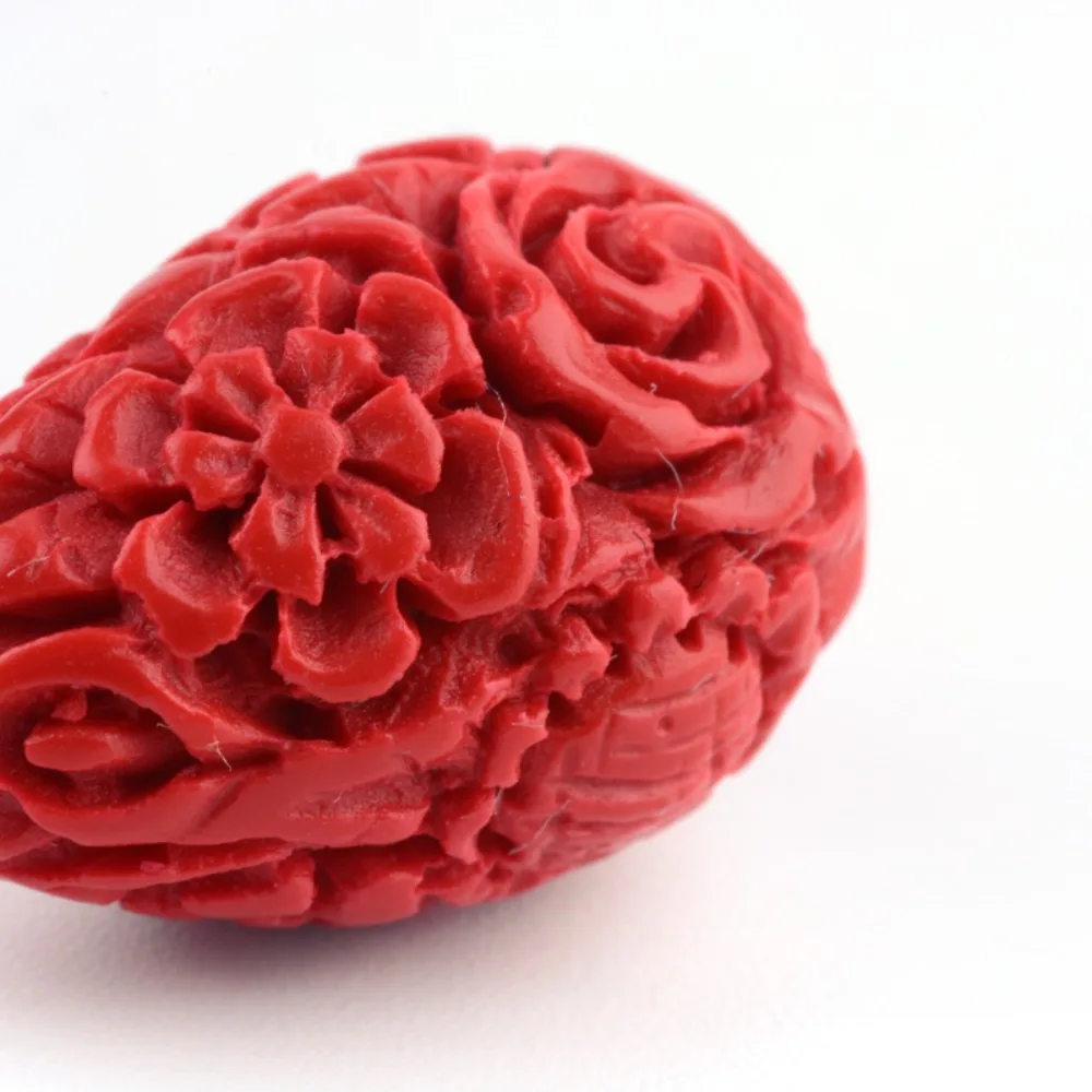 5pcs Carved Flower Cinnabar Beads teardrop FireBrick 20.5x13.5x13.5mm Hole: 2mm image 3