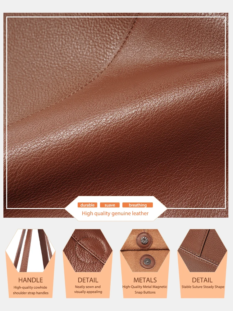 Zency 100 % echtes Leder Handtasche große Kapazität Damen Umhängetasche Retro Tote Geldbörse Einkaufstaschen Verbundtasche Naturleder