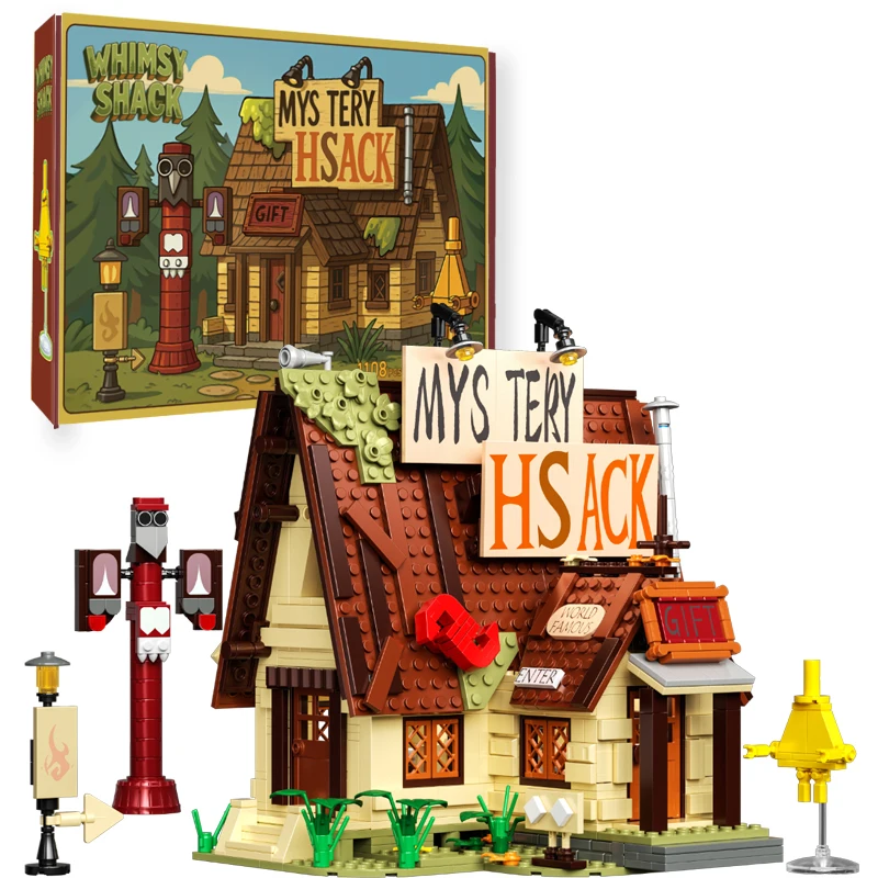 1108 pçs blocos de construção da casa misteriosa clássico dos desenhos animados floresta cabine modelo ornamento desktop crianças educacional brinquedo diy presentes do feriado