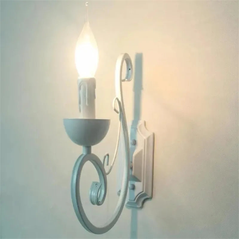 

Vintage Metal Wall Lamps White Color E14 Candle Light Lamp Bedroom bedside Lighting Fixture Iron wall lamp