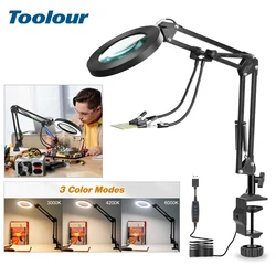 Toolour Magnifying Glass with Light and Clamp 5X Magnifying Lens Desk Lamp LED Lighted Magnifier for Hobby Repair Close Work