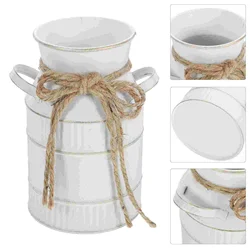 Vase Retro Milk Bottle Vintage Home Decor Metal Planter White Farmhouse Jug Office Flower Container Rustic Iron Holder For