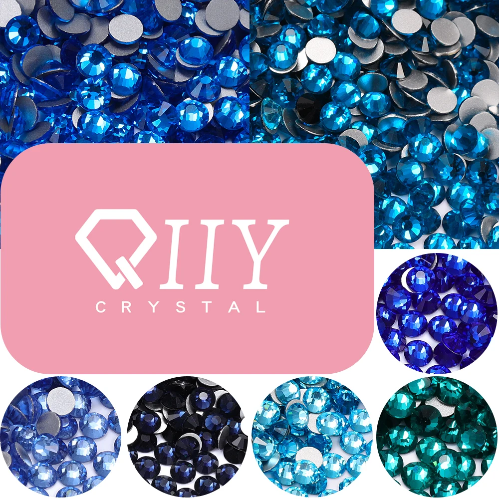 QIIY AAAAA SS6-SS30 Super Crystal Blue Hotfix Flatback Glass Rhinestones For Clothes Decoration Garment DIY Nail Art