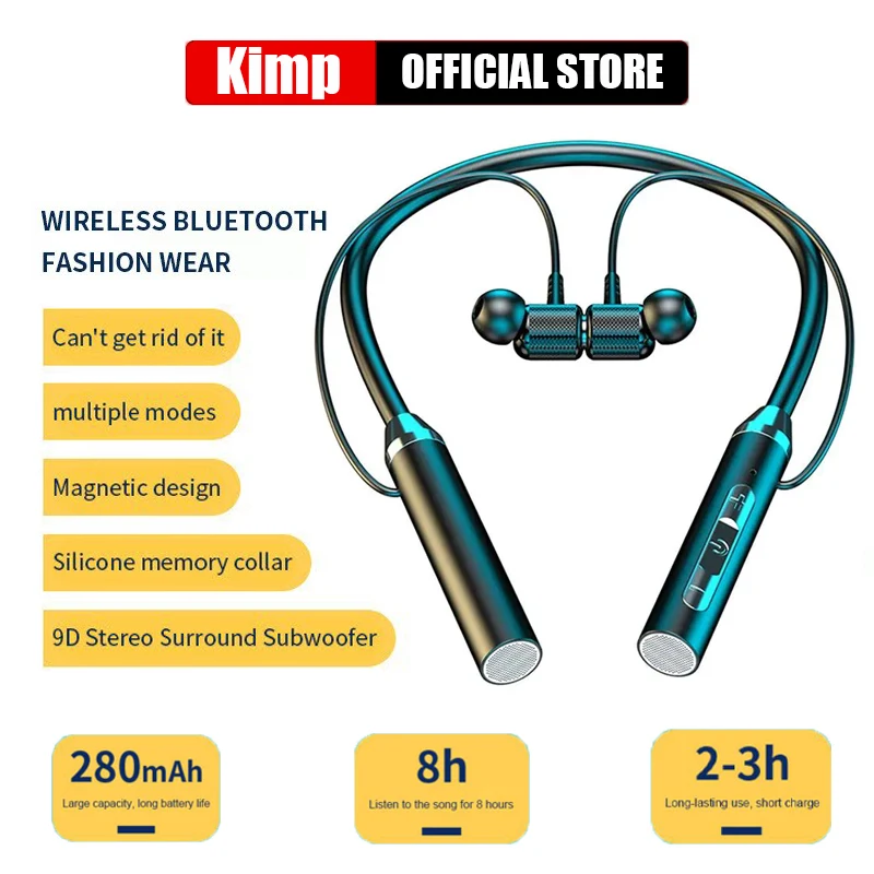 Bluetooth Earphones Wireless Sports Earbuds 9D surround Stereo Neckband In-Ear Headphones Halter With Mic Headset For Cellphone