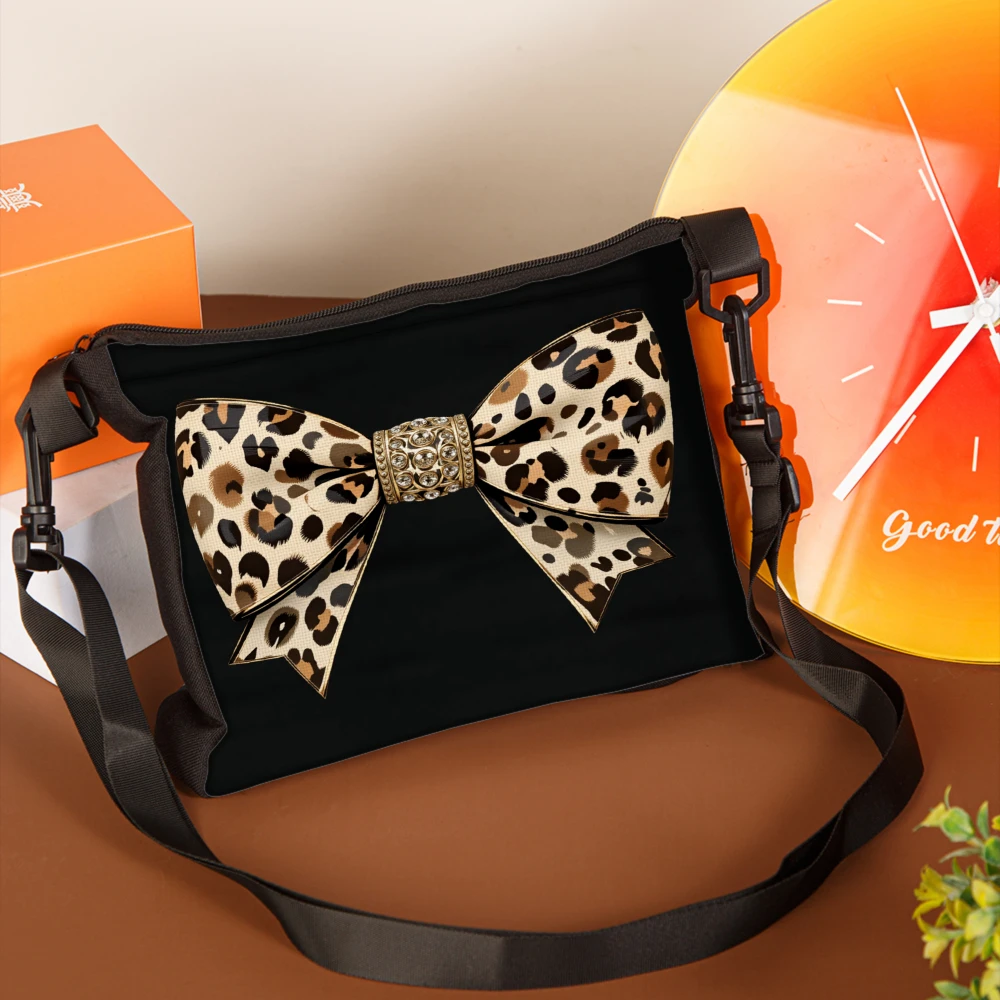 1pc Leopard Print Bow Crossbody Bag Black Fashion Statement Shoulder Bags For Women Party Events Casual Outings Daily Use Elegan