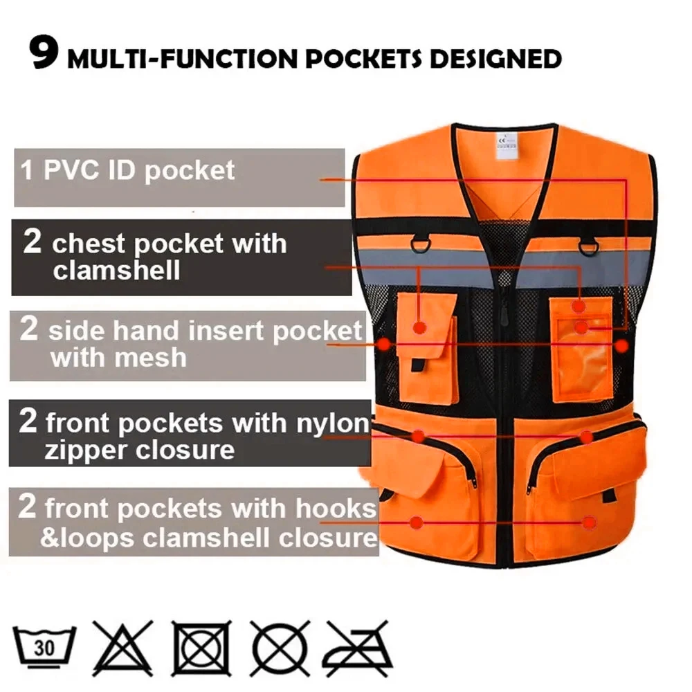 High Visibility Reflective Safety Reflective Vest Personalized Customized Night Cycling Work Clothes For Construction Workers