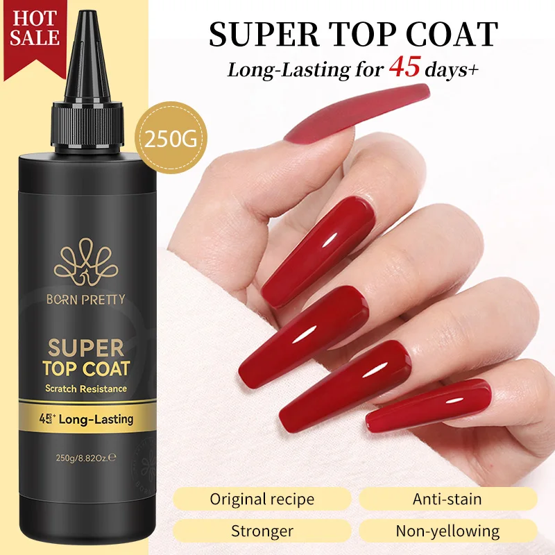 BORN PRETTY 250g Super Top Coat Gel Nail Polish Base Gel Top Coat Semi-Permanent Varnish Soak Off Nail Art Functional Gel