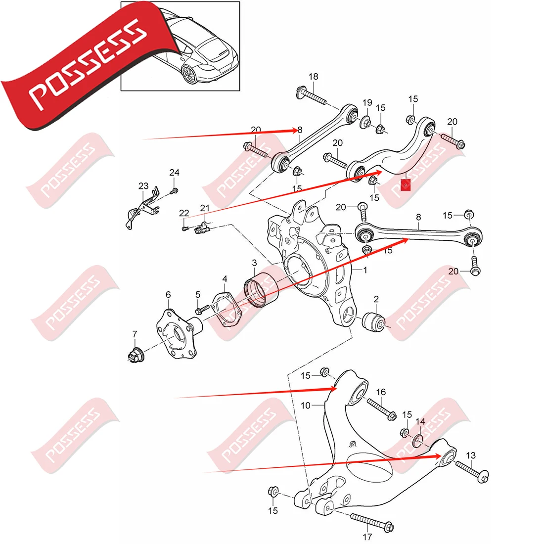 Rear Suspension Control Arm Stabilizer Link Kits For Porsche Panamera 970 3.0 3.6 4.8 GTS 2009-2016 97033104300 97033104700