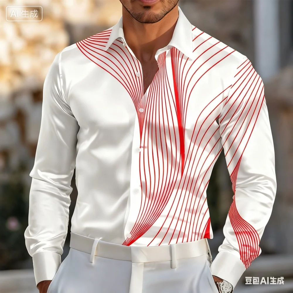 

Men's plus Size Long Sleeved Printed Shirt High-Quality Business Casual Street Fashion Trend Lapel Cardigan Fast Delivery