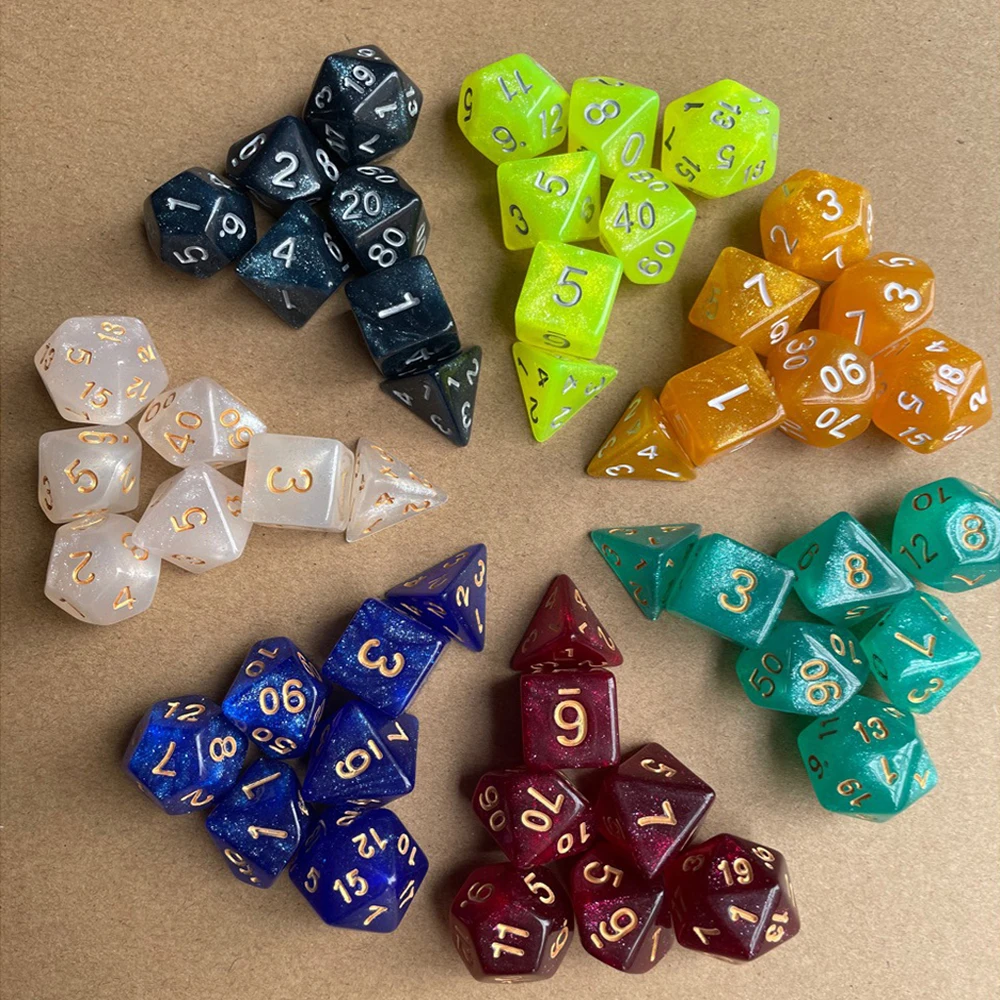 Ensemble de dés polyédriques Starry Sky DND, jeu de table multicolore aléatoire, petits déjeuners, galAct, D & D, D4, D6, D8, D10, D12, D20, 105