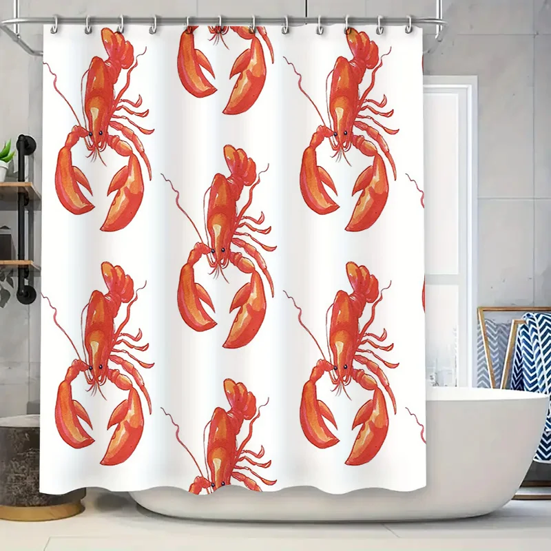 

Lobster Shower Curtain Ocean Sea Life Coastal Bathroom Decor Beach Themed Waterproof Fabric Liner Washable Artistic Pattern