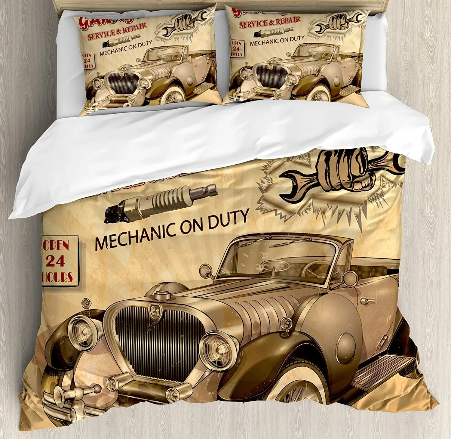 

Red Car Letter Icon Vehicle Retro 3pcs Bedding Set For Bedroom Double Bed Home Textile Duvet Cover Quilt Cover Pillowcase