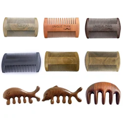 Natural Wood Beard Comb Shaving Brush With PU Leather Case Anti-Static Mustache Pocket Comb Brushing Hair Care Tool for Men Gift