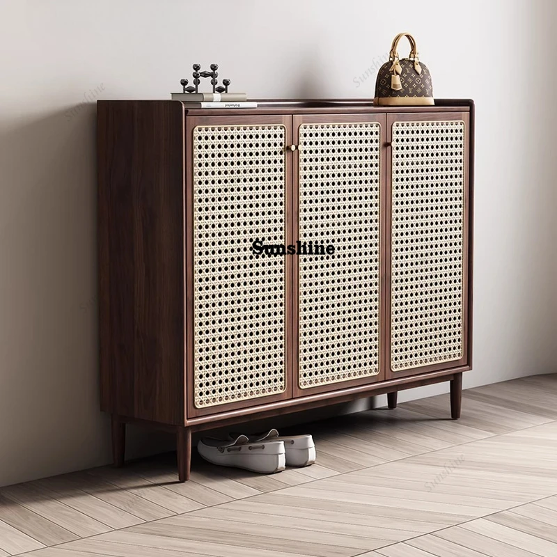 

Medieval solid wood shoe cabinet Large capacity storage cabinet at the door of the home