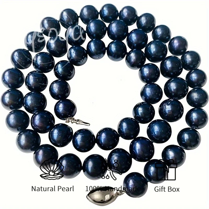 

MYSOYA 7-8mm Black Freshwater Pearl Necklace Natural Pearls With Gift Box Perfect For Wedding Birthday Christmas New Year