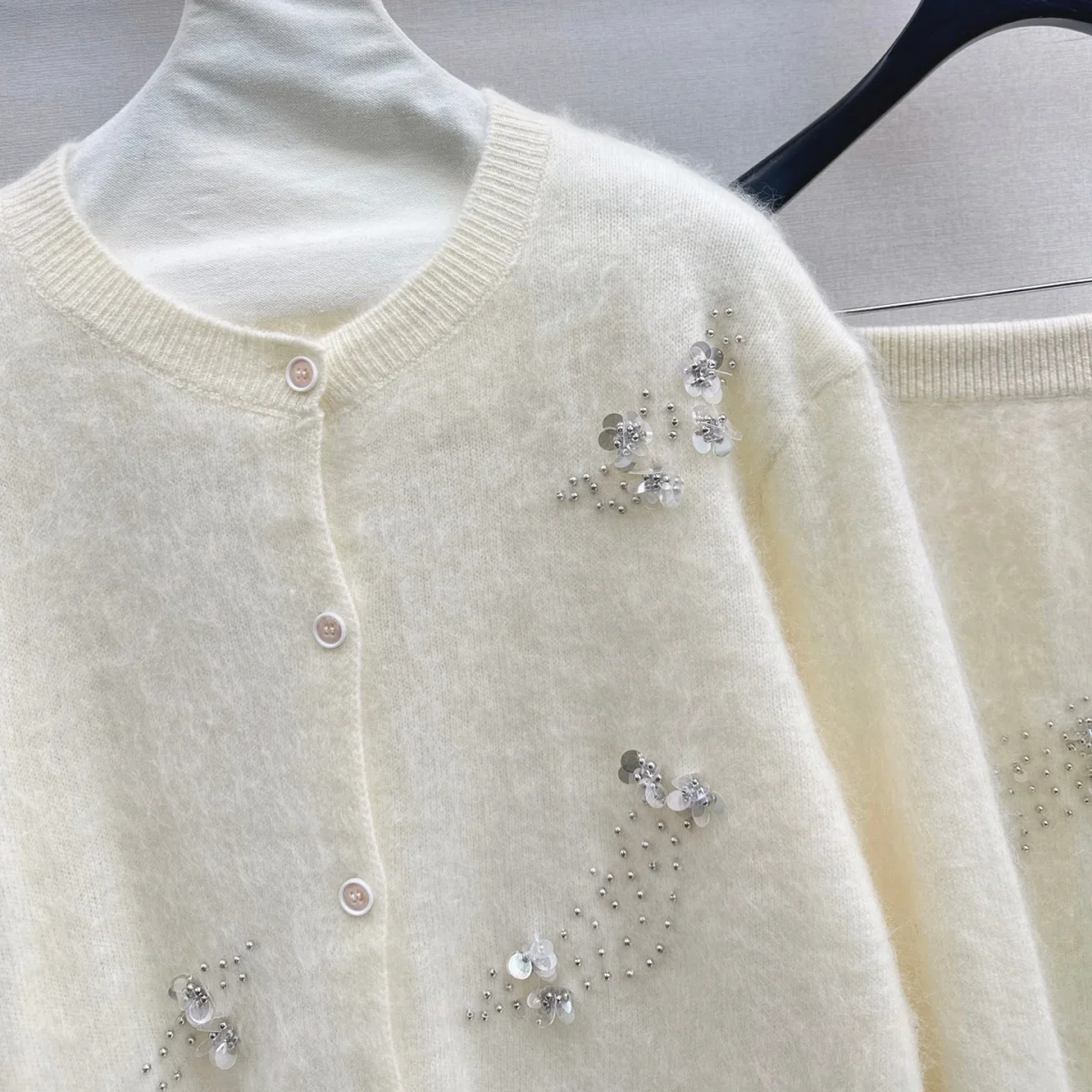 2026 High Quality Women Wool Knit Set, Beaded Sequin Cardigan + Mini Skirt 2 Piece Outfit261020115