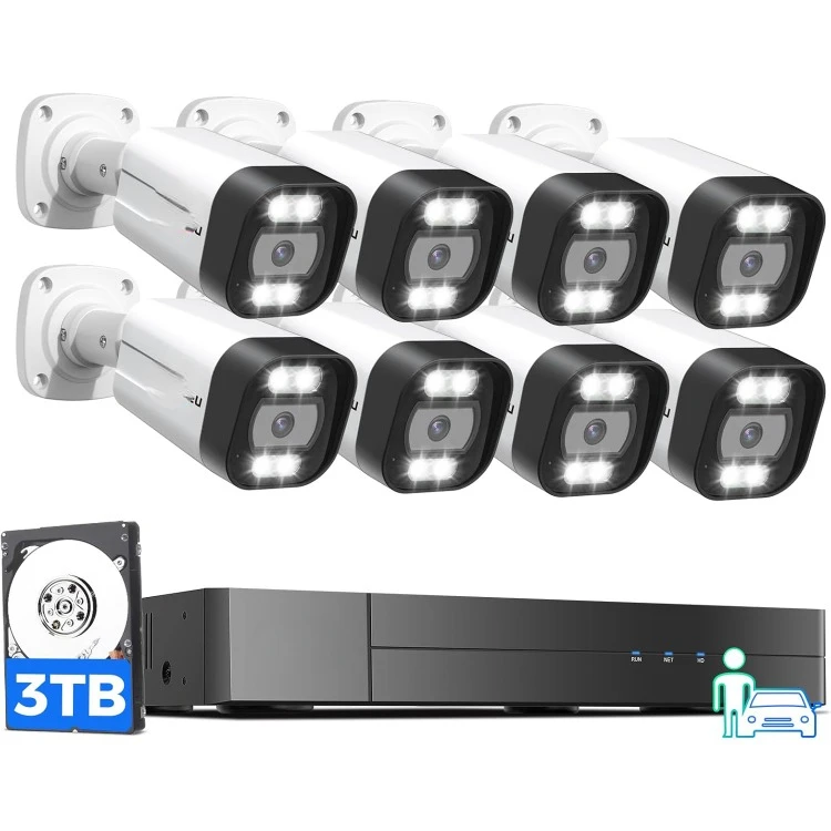 PoE Security Camera System,8PCS 5MP IP Security Camera for Indoor Outdoor,4K PoE NVR 16CH Expandable with 3TB Hard Drive