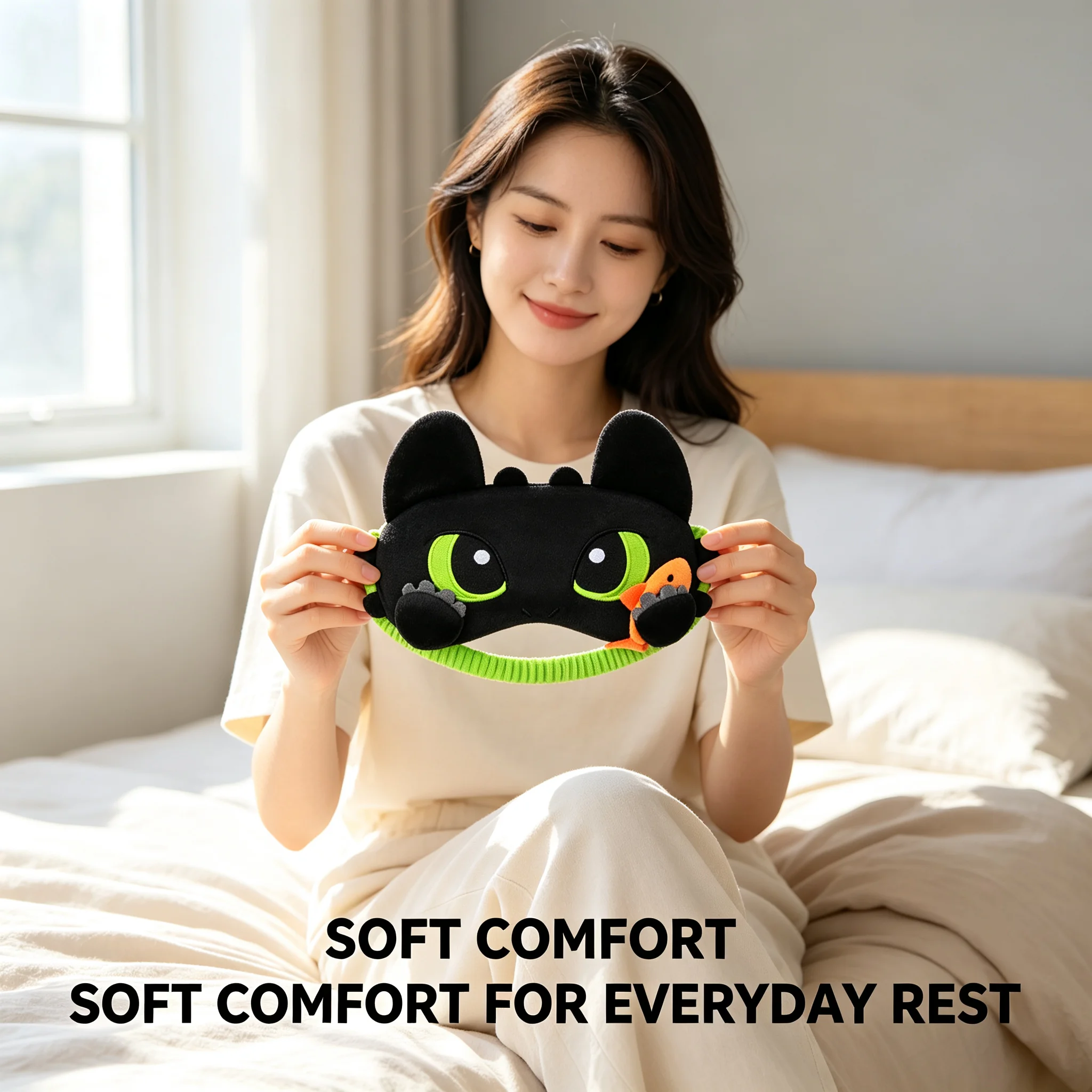 Toothless Night Fury Plush Sleep Eye Mask Cool Back Fabric Light Blocking Blindfold Travel Nap Rest Cute Cartoon Character Gift