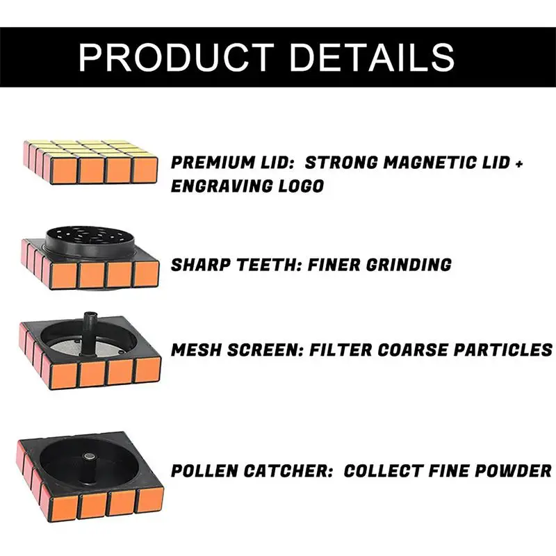 4-layer Rubik's Cube Vanilla Grinding Machine Color Cube Fragrance Grinding Machine Sharp Grinding Teeth Magnetic Cover Portable