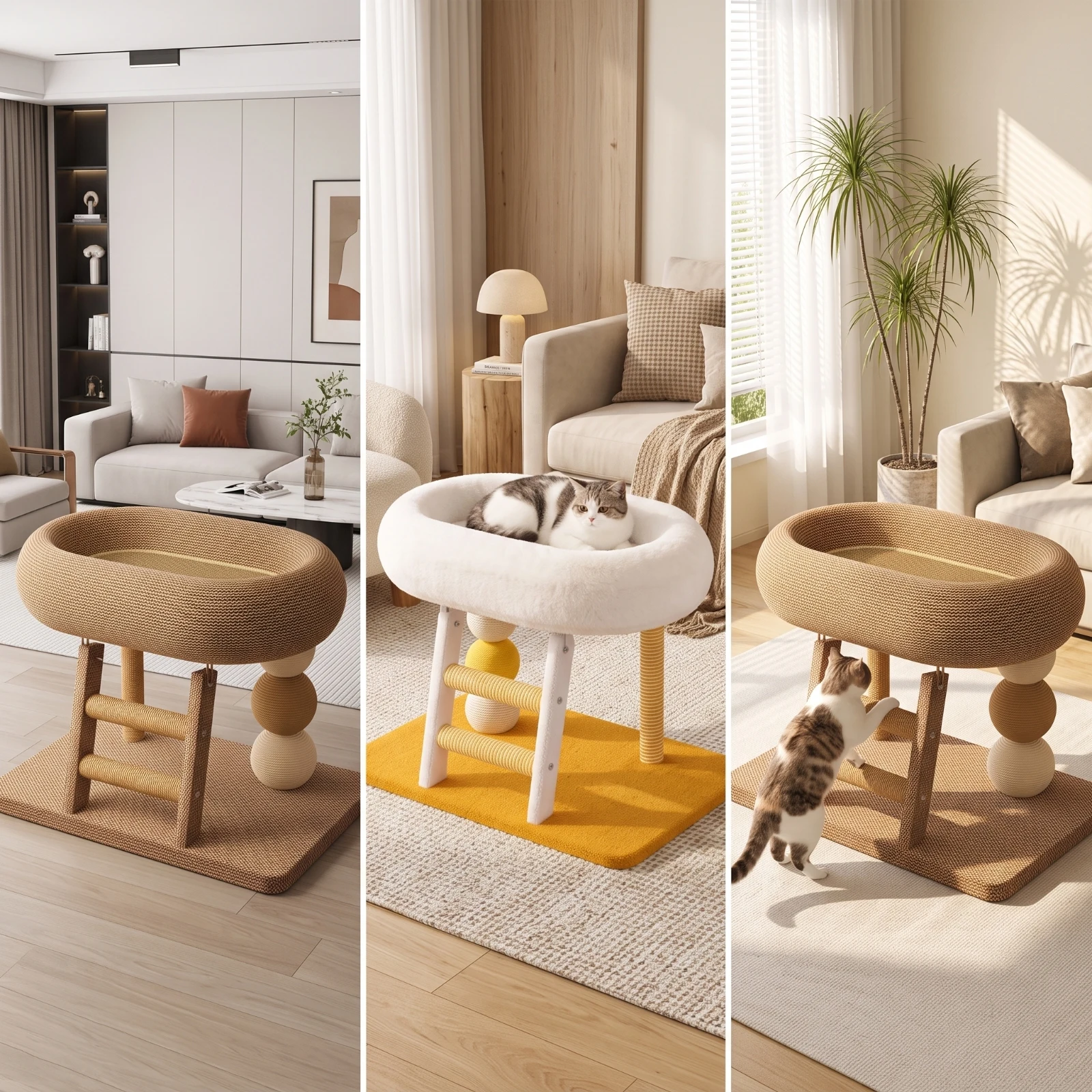 Árbol para Gatos con Cama, Poste Rascador Estable con Cama, Mueble Cómodo y Aterciopelado para Gatos de Interior, Sala de Estar, Apartamento