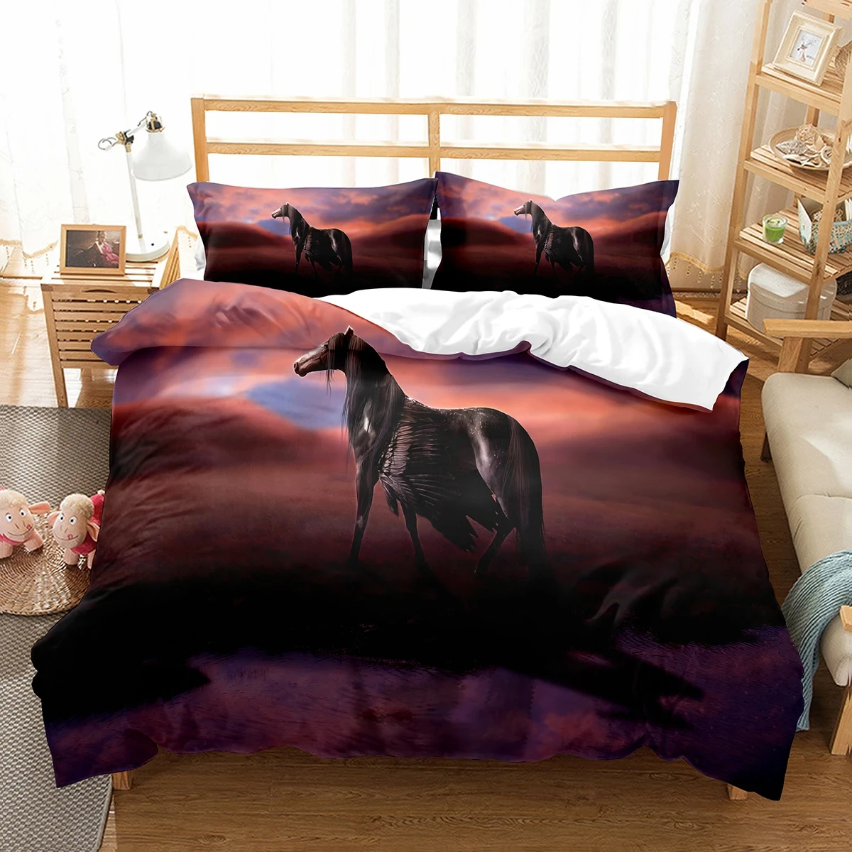 Galloping Horse Duvet Cover Twin Queen Wild Animal Pattern Comforter Cover Farmhouse Cowboys Theme Bedding Set for Boys Girls