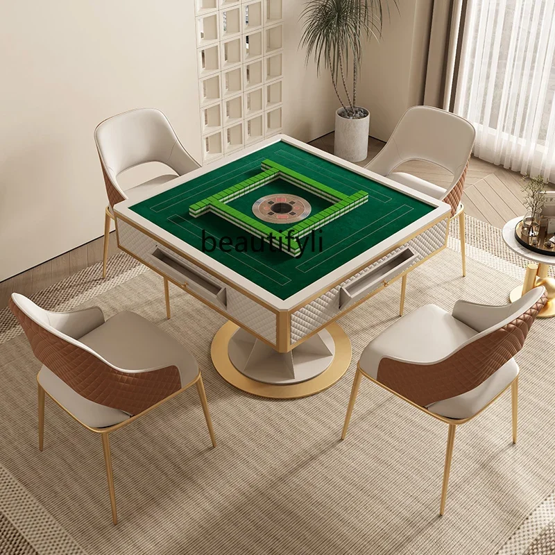 Cream style mahjong table Rock slab dining table Light luxury Automatic silent dual-purpose multi-function table