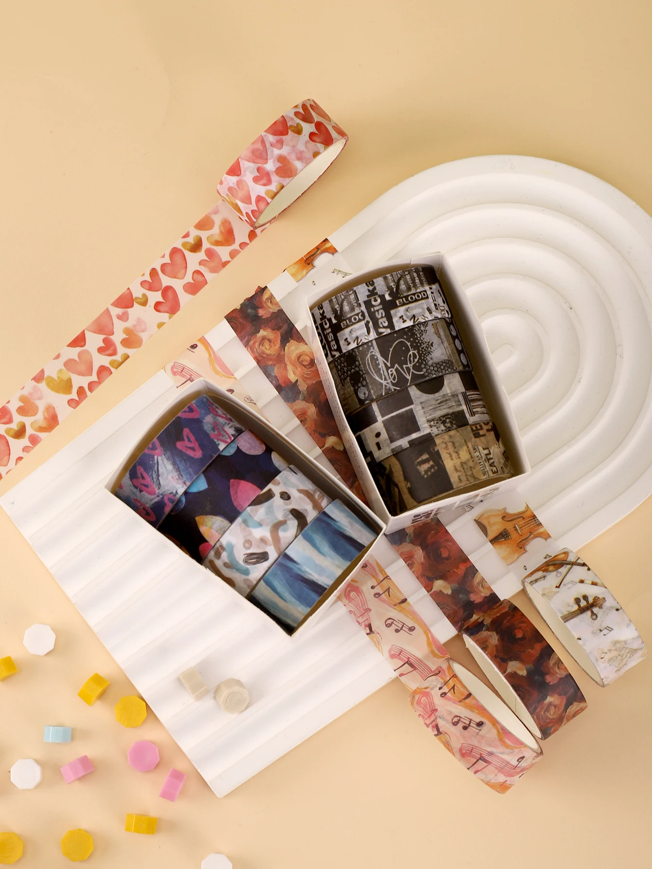 4 Rolls/Set Artistic Wide Washi Tape Heart Music Rose Abstract Print Masking Tape for Journal Scrapbook Collage Planner Decor