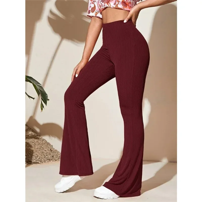 Women Casual Knit Sports Yoga Pants Summer Autumn New Pants Trousers Women High Waist Solid Color Flare Pants Trousers