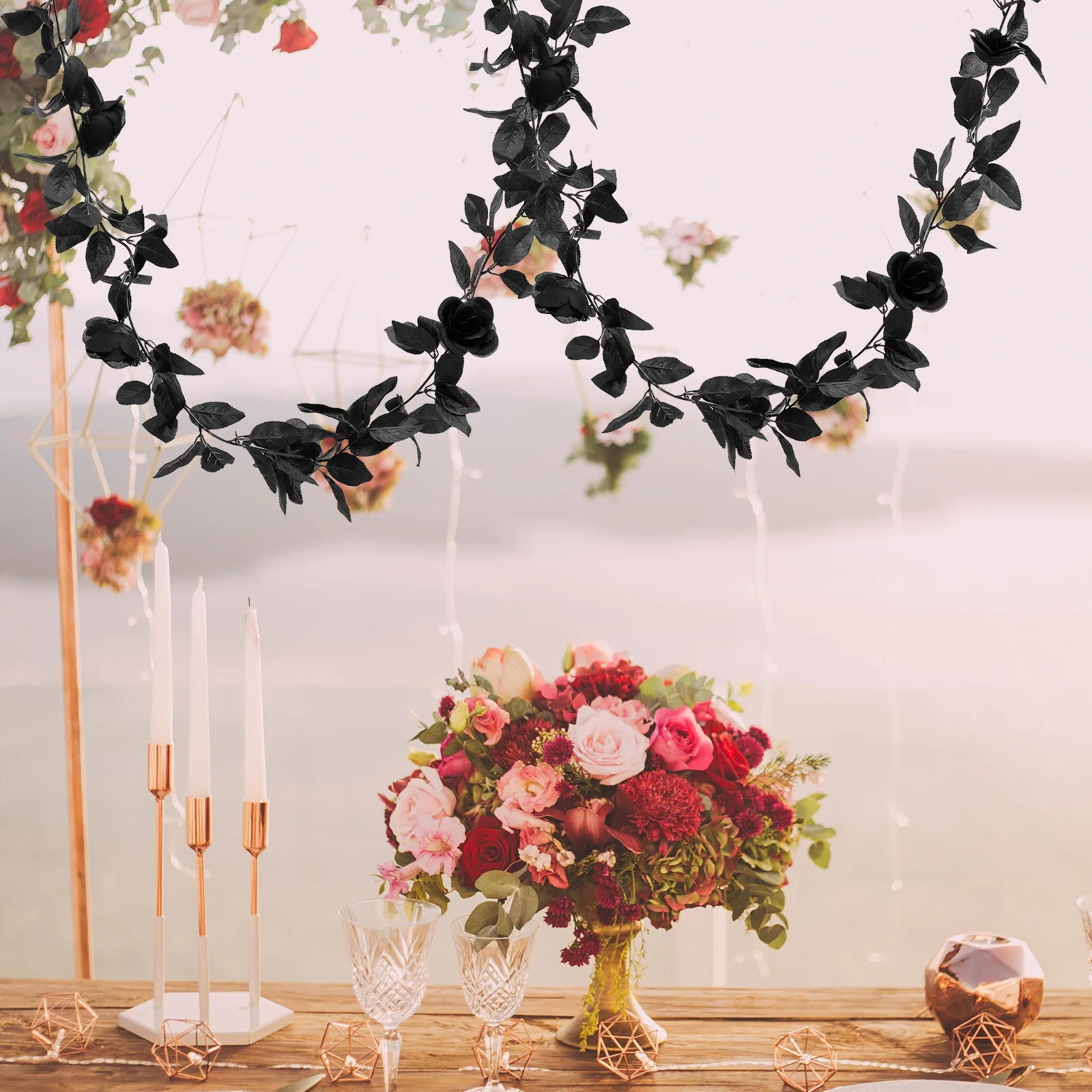 Artificial Flowers Floral Vines Rose Garland Decorate Garlands for Decoration Black