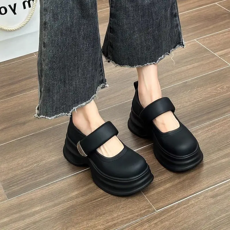 Spring and Autumn New Thick Bottom Increased Lightweight Comfortable Mary Jane Big Head Muffin Small Leather Shoes for Women