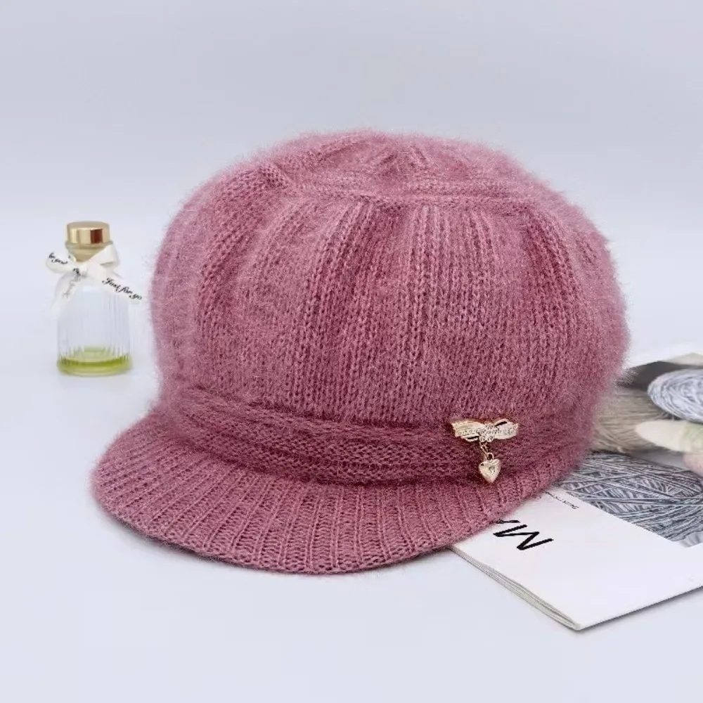 Fashion Thickened Knitted Wool Hat Fleece Lined Windproof Pumpkin Beret Hat Keep Warm Ear Protection Cap for Middle Aged Women