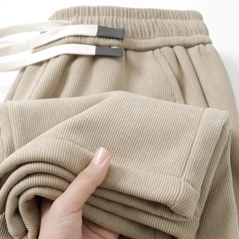 

High-End Corduroy Men's Casual Pants Fce-Lined Loose Straight Leg Thi Warm Autumn Winter Long Trousers Youth Faion