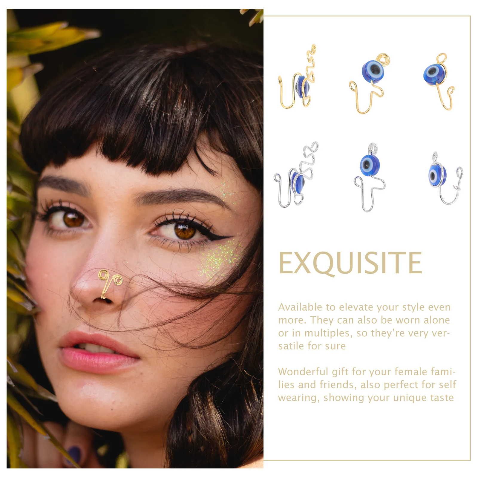 

16Pcs Nose Rings Fake Stainless Steel Multi-Style Comfortable Nose Clip Cuff for Women Versatile Jewelry Party Wedding