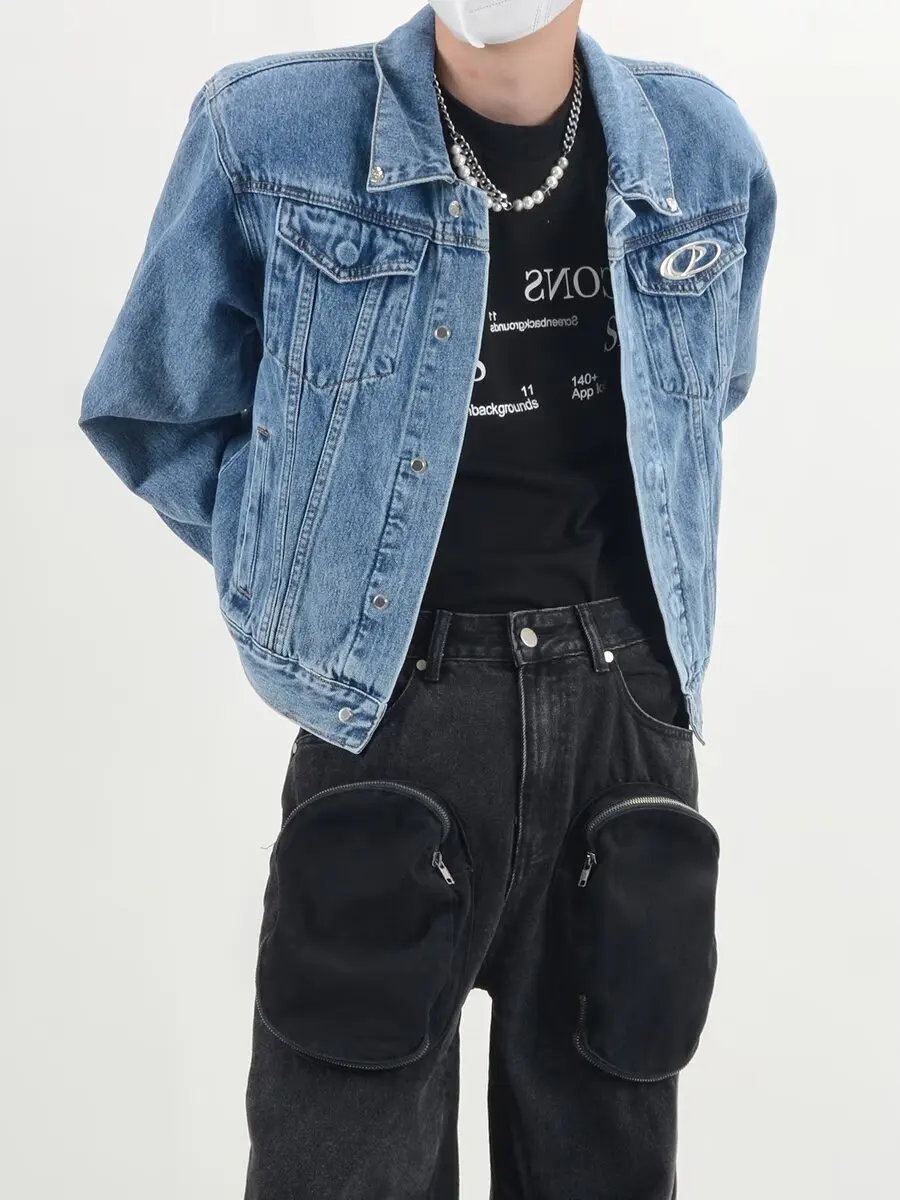 

2025 Новые джинсы American High Street в стиле ретро с металлическим сращиванием, свободные джинсы Jaet, хлопок, 60% другие материалы 40%