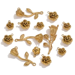 4/10 Pcs Non-deformable Solid Stainless Steel Rose Pendant for DIY Production of Women's Ear Jewelry Amulet Connector Wholesale