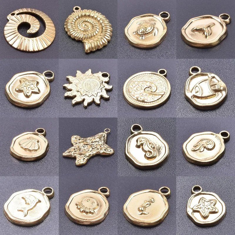 7 개/몫 스테인레스 스틸 여름 해양 생물 불가사리 조가비 껍질 매력 Diy 바다 동물 거북이 돌고래 펜던트 목걸이 쥬얼리