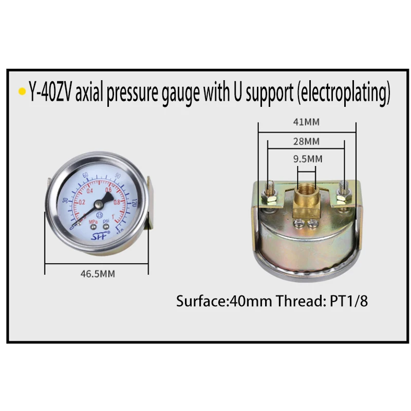 Pneumatic air pressure Y-40 50 60ZU axial SFF pressure gauge with bracket Mounted pressure gauge