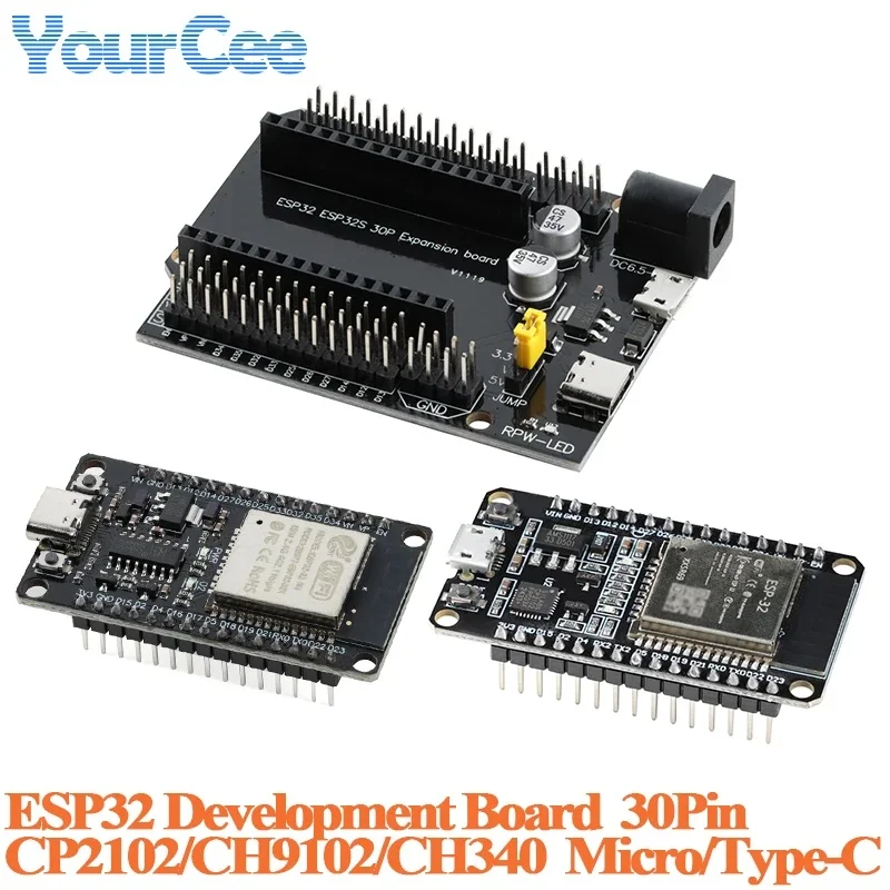 ESP32 Development Board 30Pin CP2102 CH9102 CH340 Wireless WIFI Bluetooth-Compatible Dual-Core IOT Smart Home Module MICRO Typec