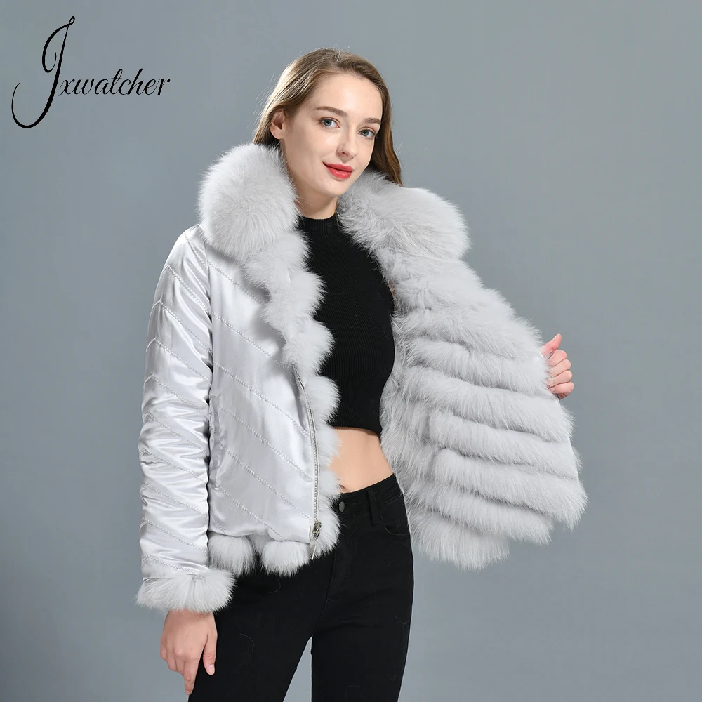 Jxwatcher Vera Pelliccia di Volpe Cappotto di Alta Qualità 100% Fodera di Seta Reversibile Indossare Giubbotti Giacca Invernale da Donna Cappotto di Pelliccia di Lusso Personalizzato Lady