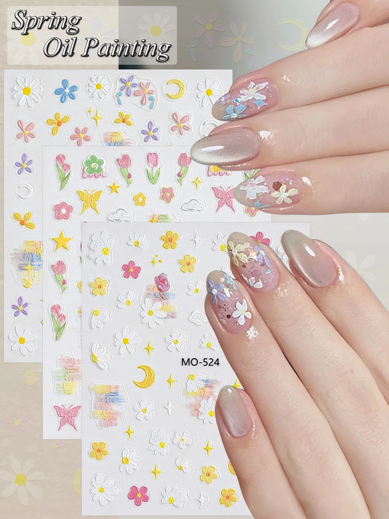 3/6 Blatt 5D Blumen Nail Art Aufkleber Gänseblümchen Blumen selbstklebende Maniküre Aufkleber DIY Frühling Sommer Nageldekoration