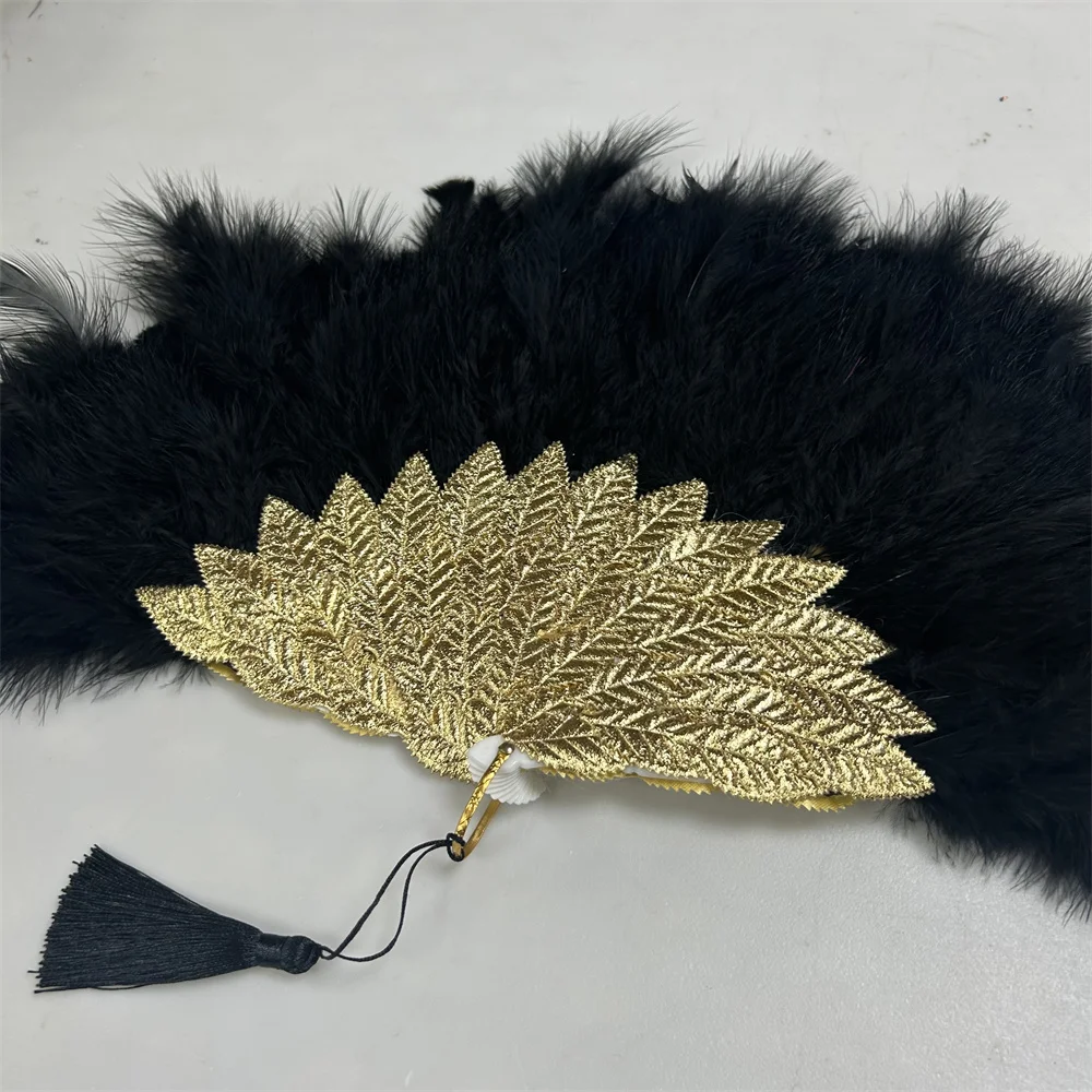 African Turkey Black Feather Hand Fan with Stones for Bridal  display picture 1