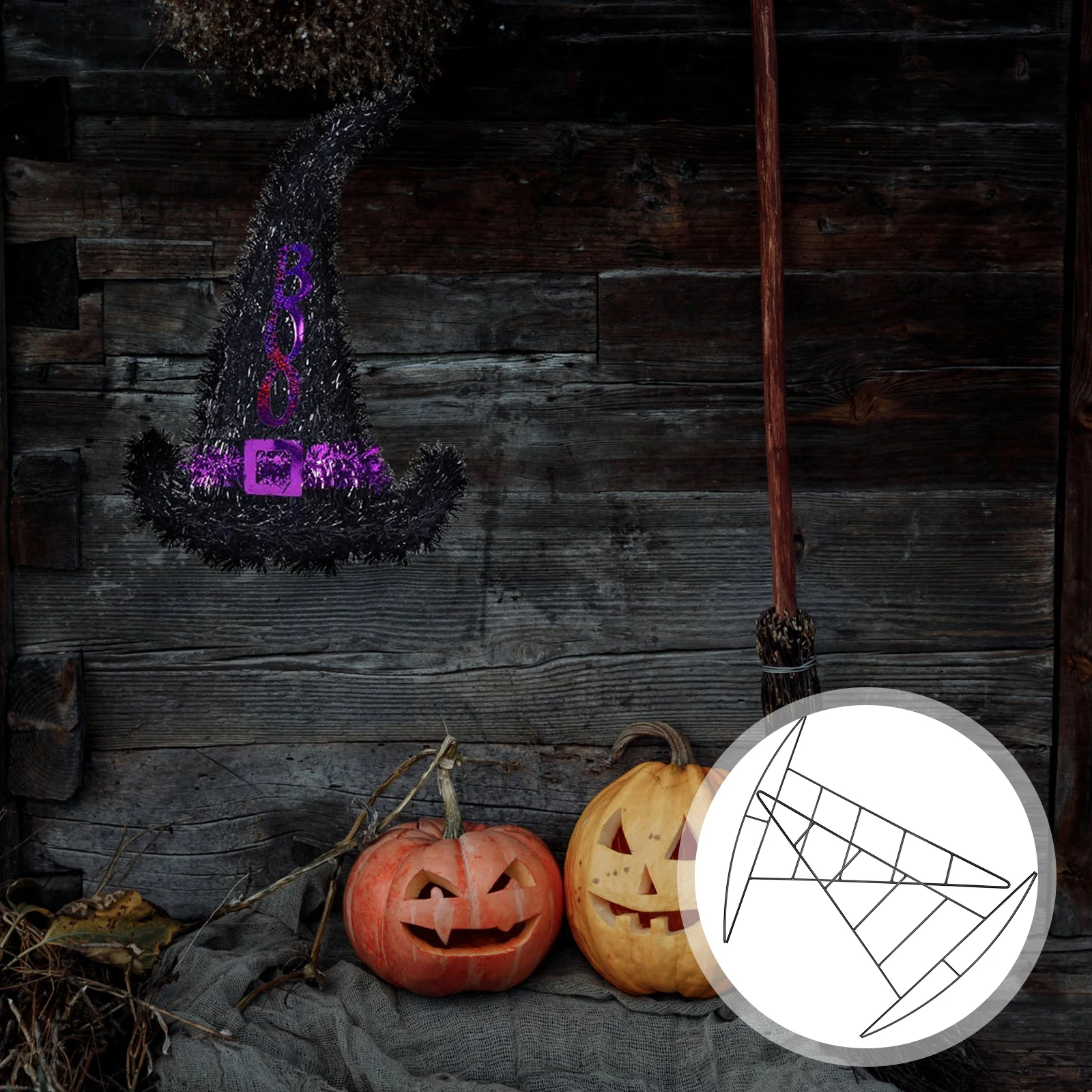 

2pcs Witch Hat Accessories Metal Wreath Frames Garland DIY Hanging Halloween Decor Craft Iron Wire Frame