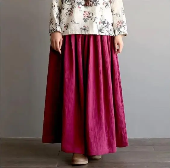 2026 Spring Summer women cotton linen skirts, long skirts with pockets,7 color casual skirts Vestidos Femininas #1
