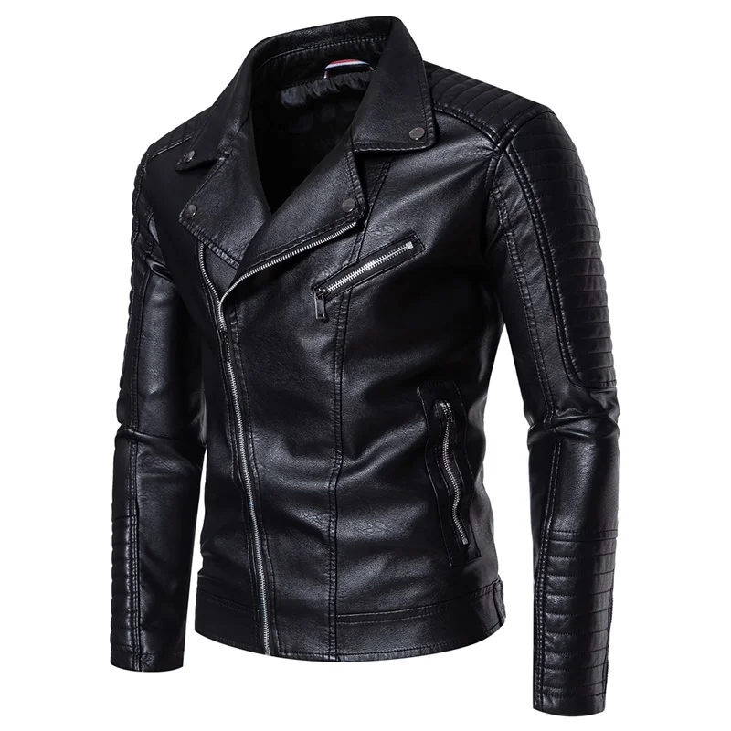 

Mens Motorcycle Leather Jacket Lapel Diagonal Zipper Jackets Men Fashion Leather Coat Slim Fit Business PU Jacket Male Wear