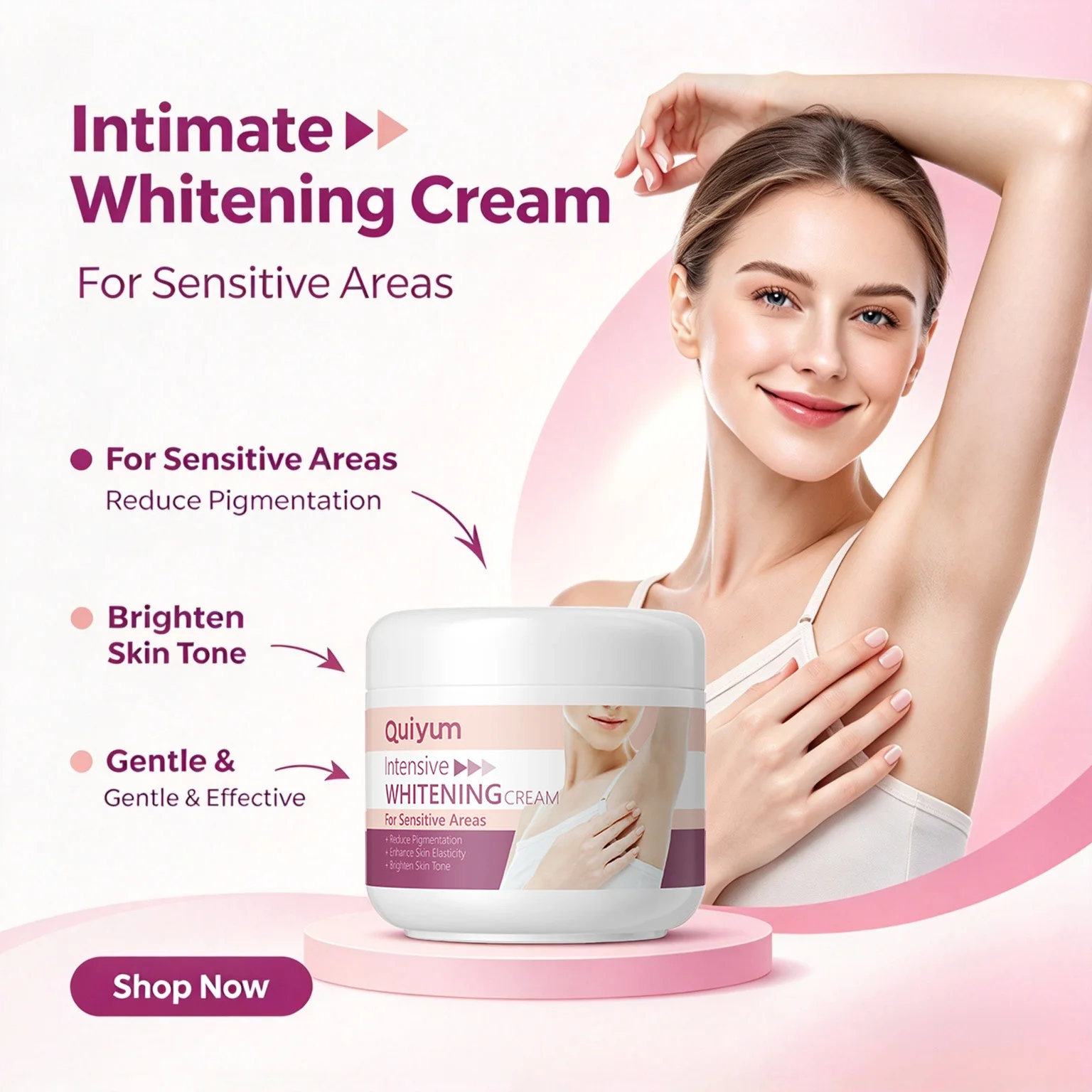 Quiyum Intensive Whitening Cream for Underarm Armpit Sensitive Areas Reduce Pigmentation Brighten Skin Tone Enhance Elasticity